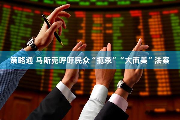 策略通 马斯克呼吁民众“扼杀”“大而美”法案